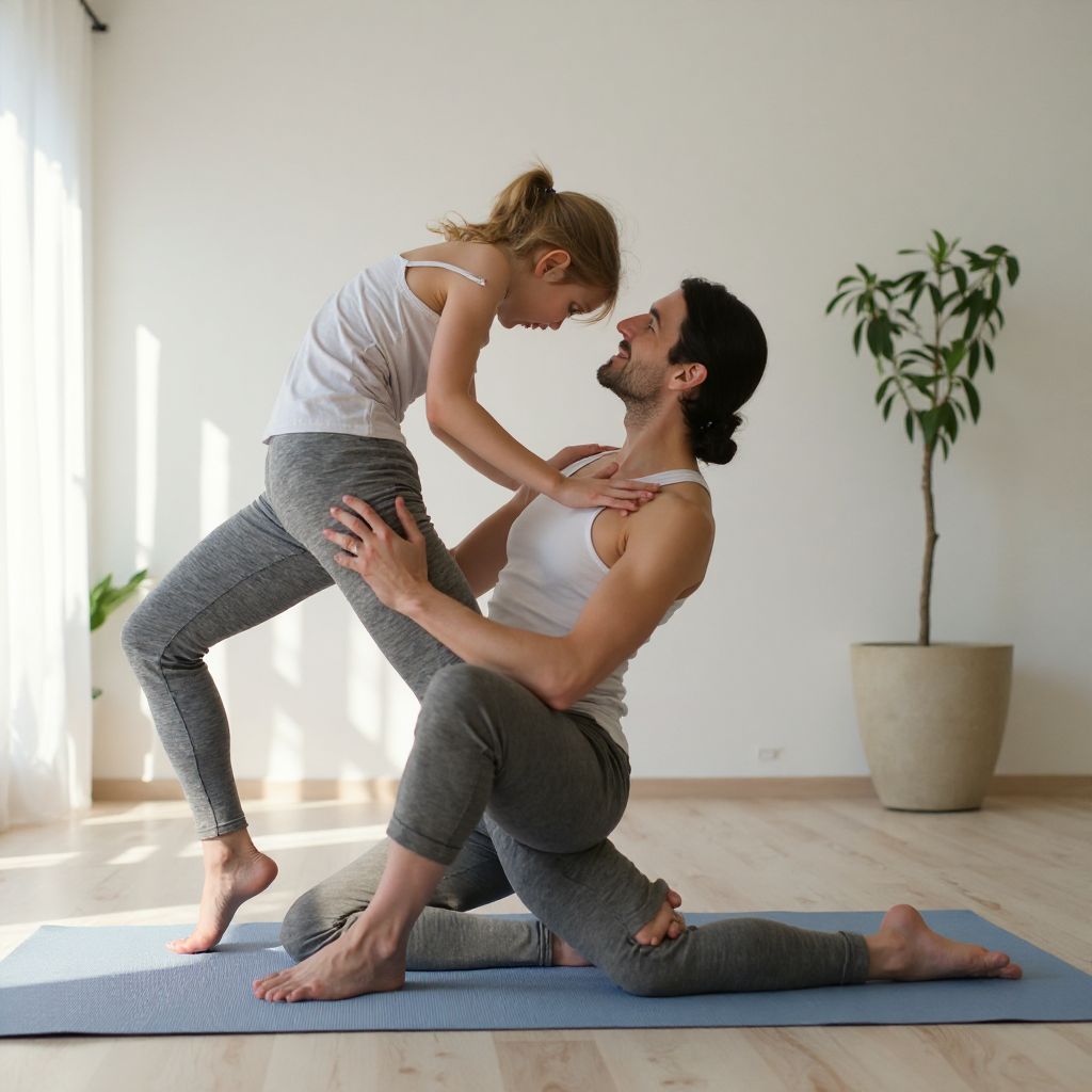 Family doing partner yoga poses